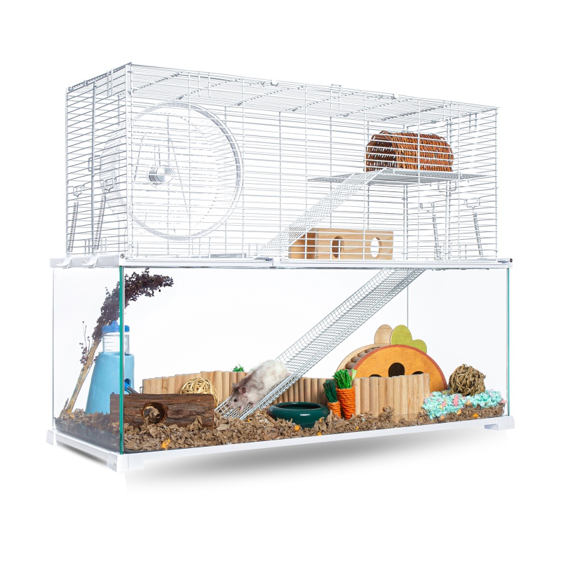 OiiBO Terrarium RAK13WST - gläserner Etagenkäfig für Nagetiere 76x30x58cm