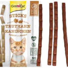 GimCat Sticks 95% Fleisch - Puten- und Kaninchenwürstchen 4 Stück