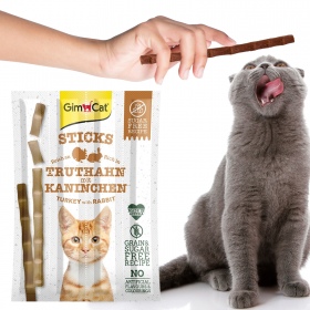 GimCat Sticks 95% Fleisch - Puten- und Kaninchenwürstchen 4 Stück