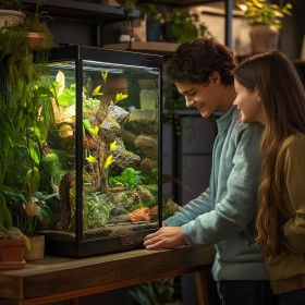 Terrario konstgren med löv för terrarium