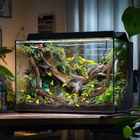 Terrario konstgren med löv för terrarium