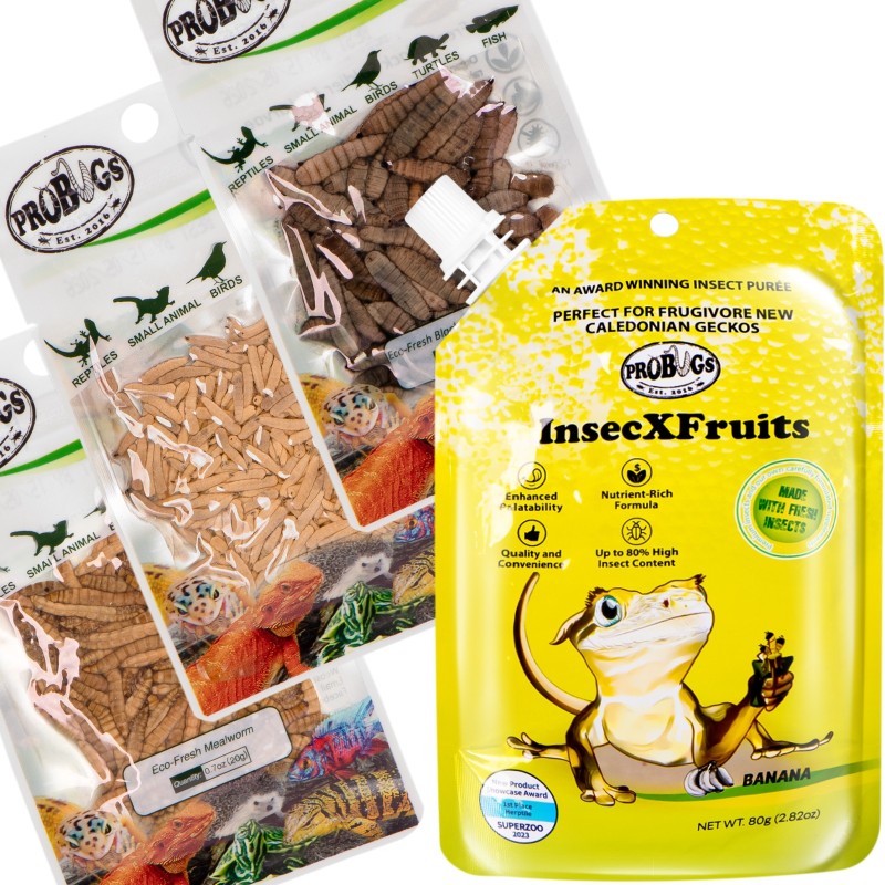 Probugs Crested Gecko Set Plus - комплексна дієта для геконів оржесених, черв'яки та гель з вітамінами